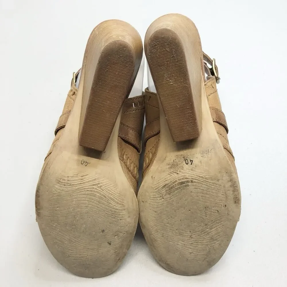 Miz Mooz Sandals Shoes Womens Size 9 40 Beige Leather Wedge Slingback Comfort